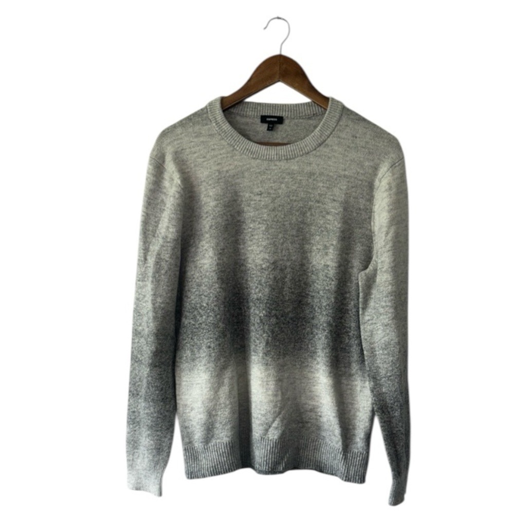 Express Men’s Sweater Gray White Crew Neck Soft Casual Photoshoot Size Medium